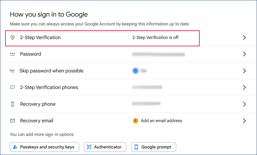 Two Step Verification Off