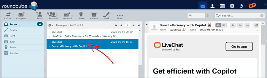 select roundcube email